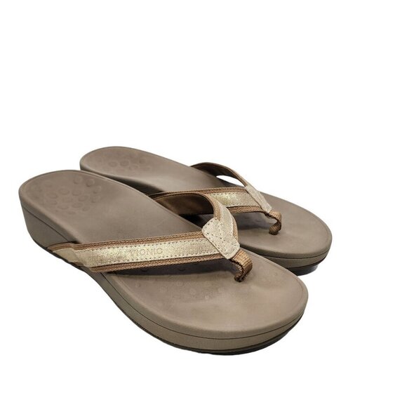 Vionic Tide Toe‎ Post Sandals Flip Flops Metallic Gold Tan Women's Size 9 - Picture 1 of 11